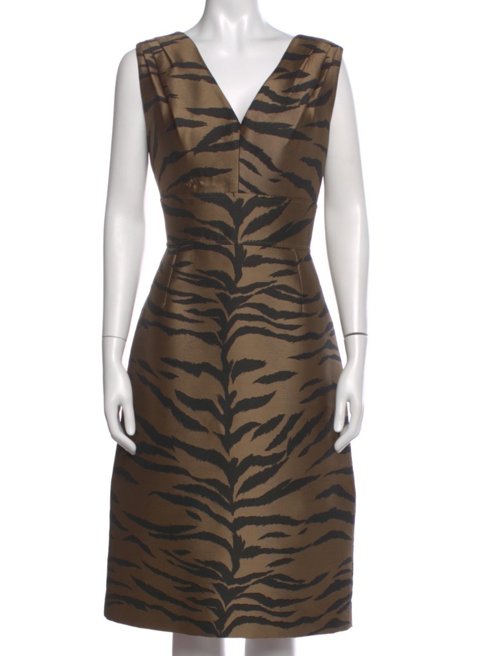Carolina Herrera Brown and Black Tiger-Print V-Neck Sheath Dress